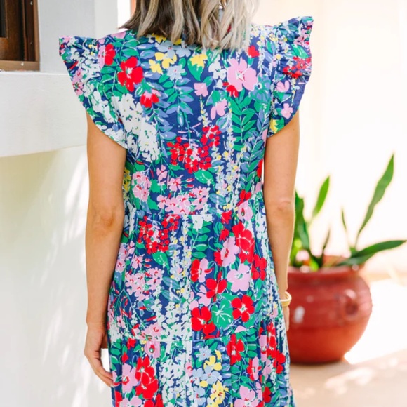 NWOT Entro Colorful Garden Floral Tiered Ruffle Midi Maxi Dress Size SMALL - Picture 4 of 6